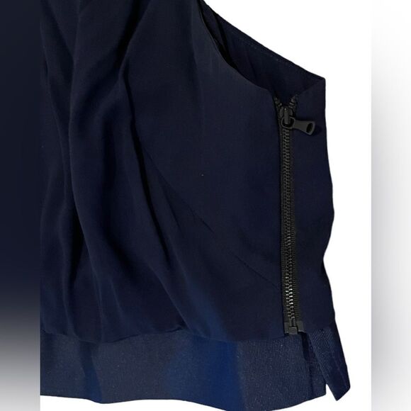 Milly Navy Blue Silk Crop Halter Strappy Racerback Tank Top Cami Size 0 - Picture 3 of 6